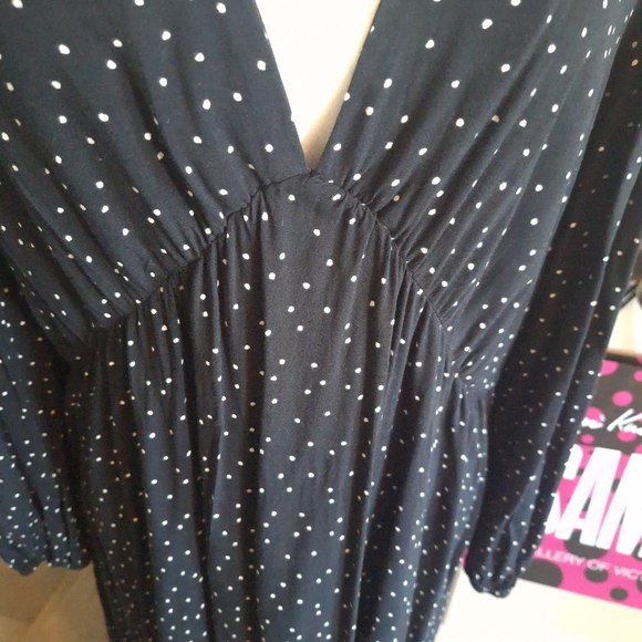 H&M Black Long Sleeve Dress  Polka Dots Size L - Picture 2 of 7